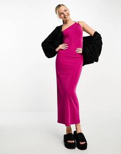 Фиолетовое облегающее платье макси на одно плечо Noisy May