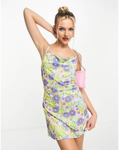 Платье мини с цветочным принтом и воротником-хомутом Noisy May
