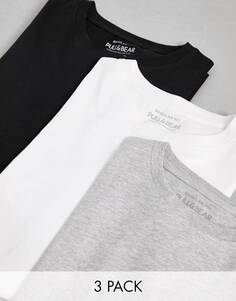 Комплект из 3 базовых футболок Pull&amp;Bear черного, белого и серого цветов