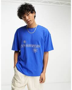 Синяя футболка с квадратной строчкой PacSun