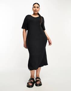 Эксклюзивное черное платье-футболка макси с v-образным вырезом Pieces Curve Pieces Plus