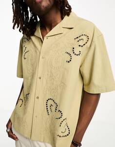 Ограниченная серия кружевной рубашки цвета хаки с короткими рукавами Reclaimed Vintage