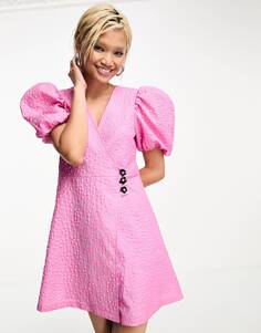 Розовое платье мини с пышными рукавами и цветочным декором Sister Jane с запахом