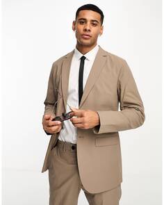Светло-коричневый приталенный пиджак в пригородном стиле Selected Homme
