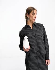 Комбинированная рубашка в тонкую серую полоску Selected Femme