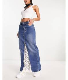 Джинсовая юбка макси Tammy Girl 90-х с кружевной вставкой