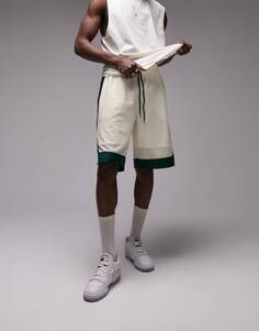 Негабаритные баскетбольные шорты бежевого и зеленого цвета Topman