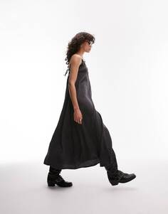 Темно-серое платье-комбинация миди с бретельками и крючком Topshop