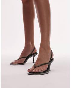 Светло-коричневые босоножки на каблуке с ремешком на пятке Topshop Cara со стразами цвета хаки