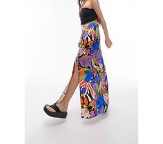 Разноцветная юбка макси с двойным разрезом и принтом Topshop