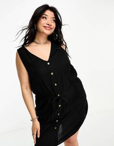 Черное мини-платье без рукавов на пуговицах Vero Moda Curve