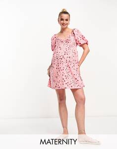 Розовое платье мини с объемными рукавами и цветочным принтом Wednesday&apos;s Girl Maternity