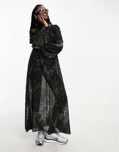 Черное кружевное платье макси с длинными рукавами и открытой спиной Weekday Maeve
