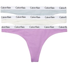 Комплект трусов-стрингов Calvin Klein Carousel Logo Cotton, 3 предмета, сиреневый/белый/голубой