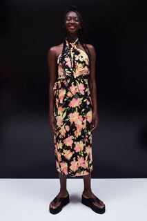 Платье-конверт с застежкой на шее H&amp;M, черный/цветы H&M