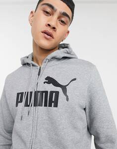 Худи серого цвета на молнии с небольшим логотипом Puma Essentials
