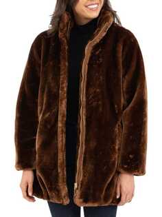 Пальто Nine West из искусственного меха с воротником-стойкой, темно-коричневый