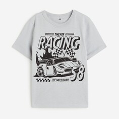 Футболка H&amp;M Kids Printed Cotton Racing Car, светло-серый H&M