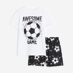Пижама H&amp;M Kids Printed Cotton Footballs, белый/черный H&M