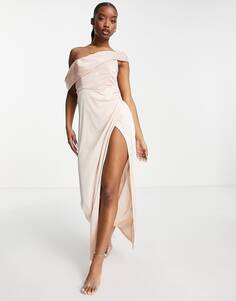 Розовое платье макси с приспущенными плечами и корсетом ASOS DESIGN