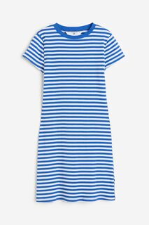 Платье H&amp;M Kids Ribbed T-shirt, синий/белый H&M