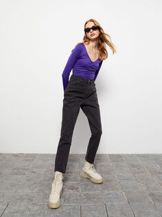 Прямые женские джинсы Mom Fit с высокой талией Xside
