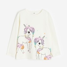 Лонгслив H&amp;M Kids Printed Jersey Unicorns, белый H&M