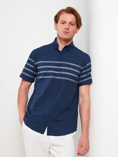 Полосатая мужская рубашка с коротким рукавом Regular Fit LCWAIKIKI Classic