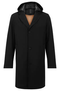 Пальто свободного кроя с контрастным капюшоном BOSS In Performance Stretch, черный