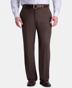 Мужские классические классические комфортные классические брюки большого и высокого качества из однотонной ткани без защипов Haggar, мульти