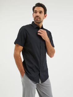 Черная однотонная рубашка стандартного кроя с коротким рукавом George., черный