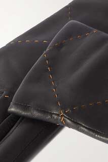 AGNELLE Кожаные перчатки с вышивкой на кашемировой подкладке, черный