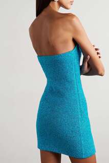 ALIX NYC Платье мини Cleo из металлизированного трикотажа в рубчик без бретелек, синий