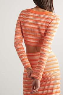 ANNA QUAN Укороченный хлопковый свитер Delta в рубчик в полоску, апельсин
