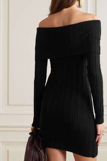 ANINE BING шерстяное платье мини в рубчик с открытыми плечами Mariah, черный