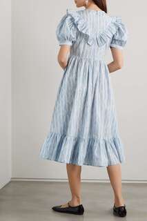 BATSHEVA + Платье миди Laura Ashley May с оборками и принтом из хлопкового поплина, светло-синий