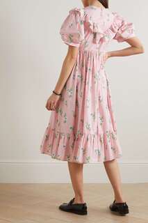 BATSHEVA Платье миди May с оборками и цветочным принтом из хлопка и поплина, розовый