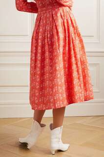BATSHEVA + плиссированная юбка миди из хлопкового поплина Laura Ashley Eres с цветочным принтом, ярко-оранжевый