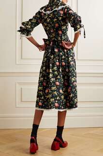 BATSHEVA + платье миди Laura Ashley Devon с защипами и цветочным принтом из хлопка и поплина, черный