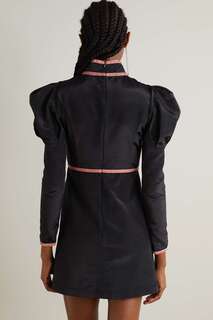 BATSHEVA Платье мини Tate из муара с бархатной отделкой, черный