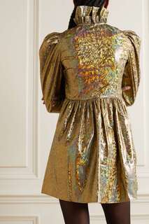 BATSHEVA платье мини с оборками Prairie из голографической ткани ламе, золото