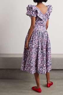 BATSHEVA + Платье миди из хлопкового поплина с оборками и принтом Laura Ashley Ileang, фиолетовый
