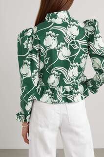 BATSHEVA блузка Grace из хлопкового поплина с оборками и цветочным принтом, зеленый
