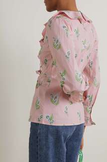 BATSHEVA блузка Nia из хлопкового поплина с цветочным принтом и оборками на завязках спереди, розовый