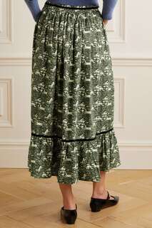 BATSHEVA + юбка миди Laura Ashley Kipp со сборками из хлопкового поплина и бархатной отделкой, армейский зеленый