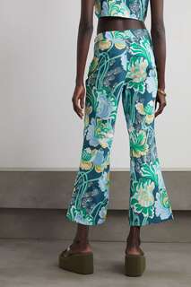 EMPORIO SIRENUSE + NET SUSTAIN Укороченные широкие брюки Abby с цветочным принтом из хлопкового поплина, синий