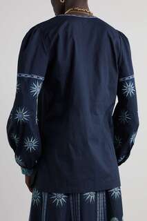 EMPORIO SIRENUSE + NET SUSTAIN Vera Balance блуза с вышивкой из хлопка и вуали, синий
