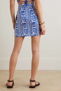 FAITHFULL THE BRAND льняная юбка мини с принтом Costa Mesa, синий