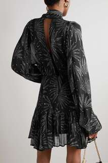 EVARAE платье мини Lavinia из смесового шелка fil coupé с завязками на шее, черный