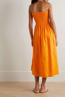 FAITHFULL THE BRAND платье миди Musee без бретелек из присборенного льна, апельсин